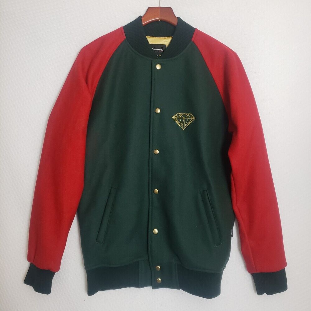 Diamond Supply Co Bomber Varsity Green Red Wool Blend Mens Med Jacket. RARE. USA